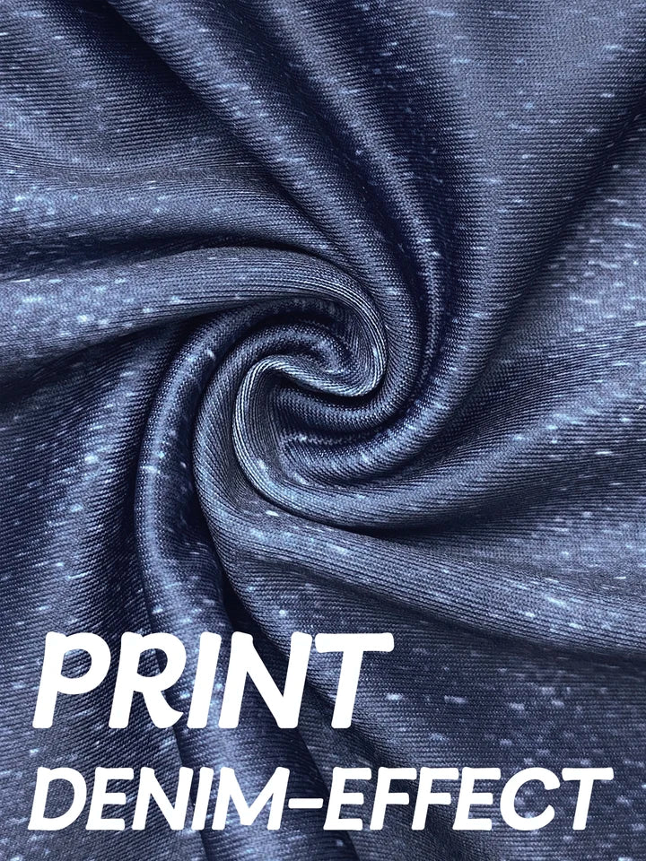 Plus Size Women's Skinny Capris Pants Imitation Denim Print Curve Female Casual Stretch Knitted Sporty Cropped Leggings Summer