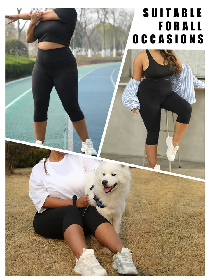 Plus Size Leggings for Women  Super soft High Waisted Tummy Control Yoga Capri Pants  No See Through Workout Running Leggings
