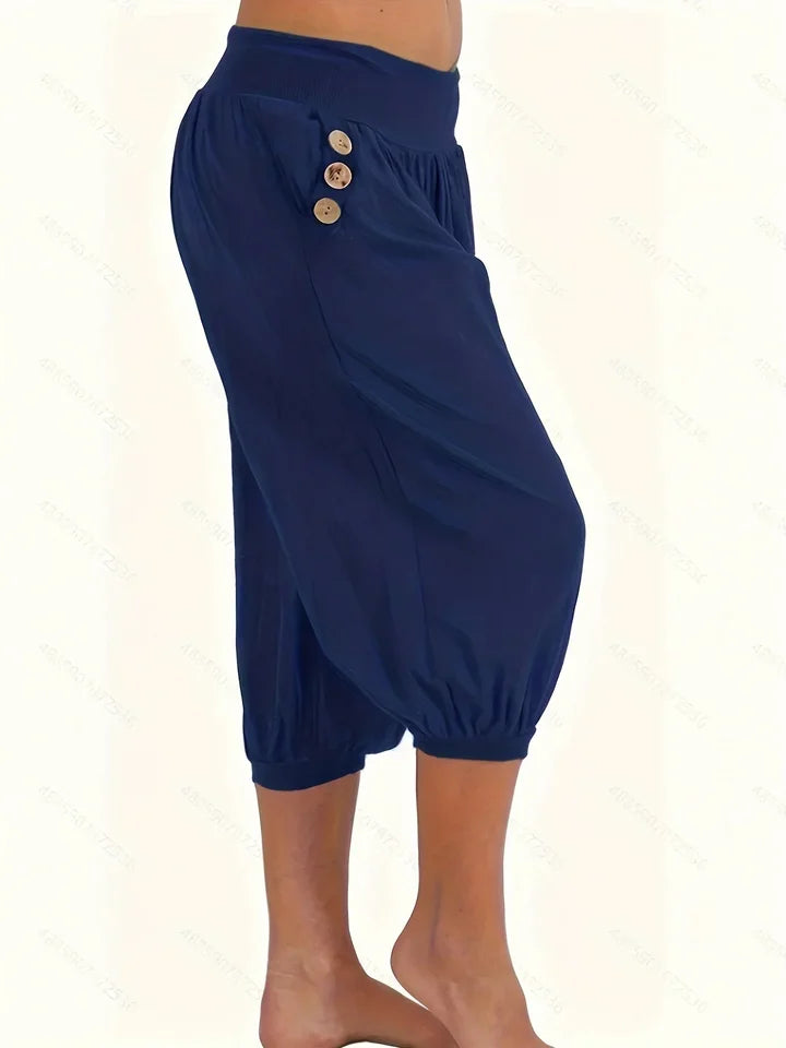 Plus Size 1XL-5XL Womens Elastic Waist Crop Sweatpants with Pocket Loose Casual Summer Capris Rolled Bottoms Cropped Pants