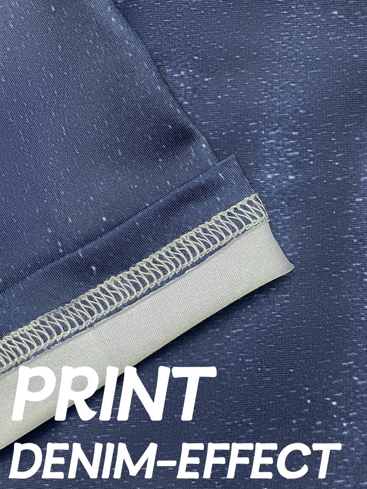 Plus Size Women's Skinny Capris Pants Imitation Denim Print Curve Female Casual Stretch Knitted Sporty Cropped Leggings Summer