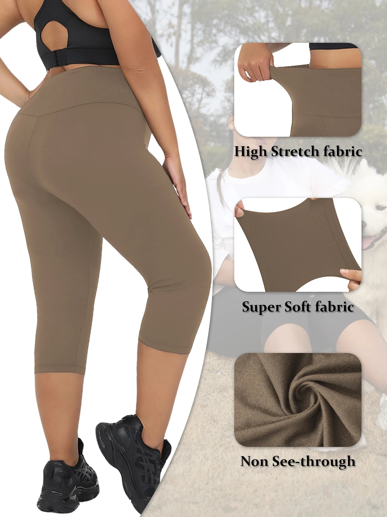 Plus Size Leggings for Women  Super soft High Waisted Tummy Control Yoga Capri Pants  No See Through Workout Running Leggings