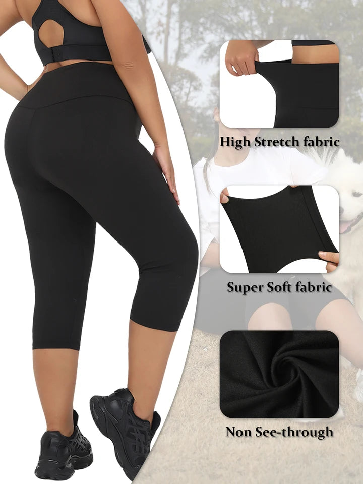 5 pack Plus Size Leggings for Women  Super soft High Waisted Tummy Control Yoga Capri Pants Workout Running Leggings