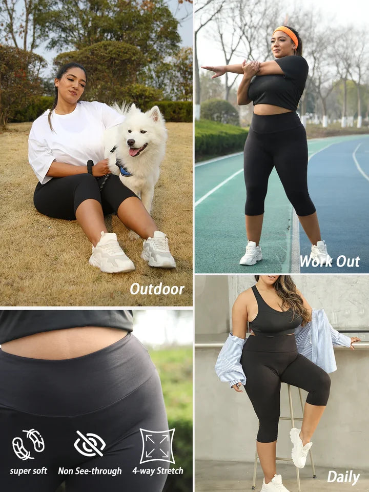 5 pack Plus Size Leggings for Women  Super soft High Waisted Tummy Control Yoga Capri Pants Workout Running Leggings