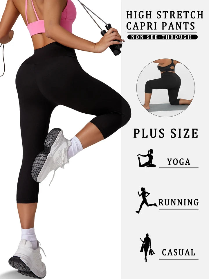Plus Size Leggings for Women  Super soft High Waisted Tummy Control Yoga Capri Pants  No See Through Workout Running Leggings