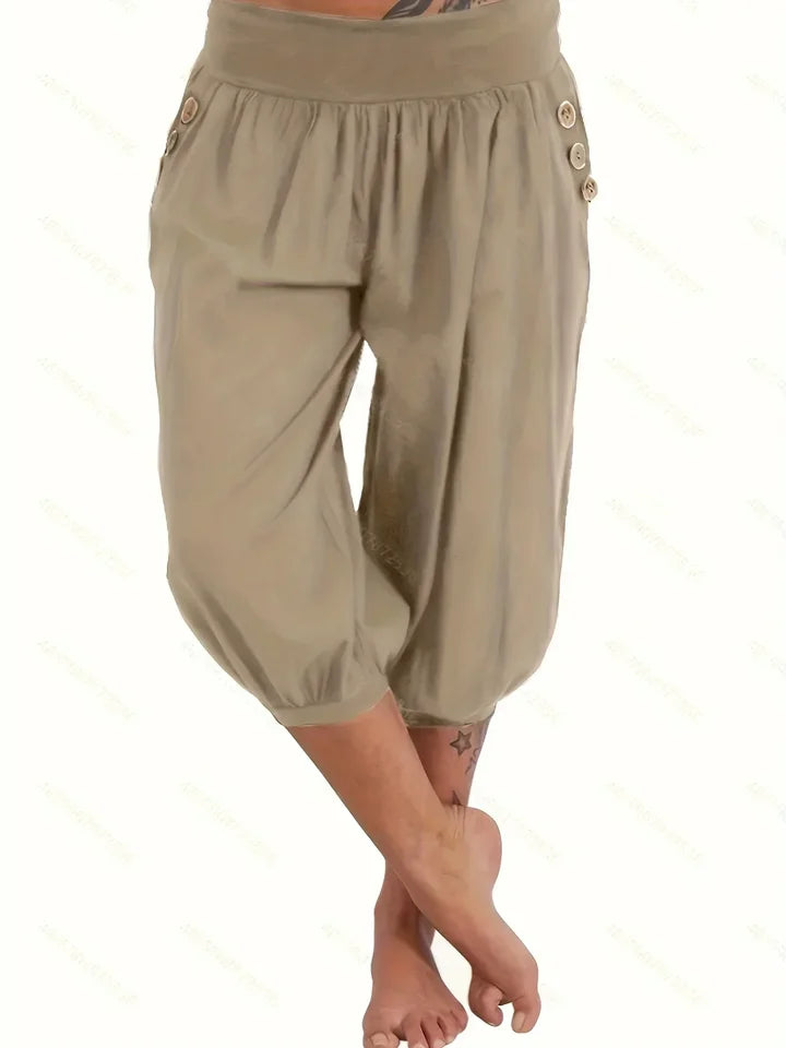 Plus Size 1XL-5XL Womens Elastic Waist Crop Sweatpants with Pocket Loose Casual Summer Capris Rolled Bottoms Cropped Pants