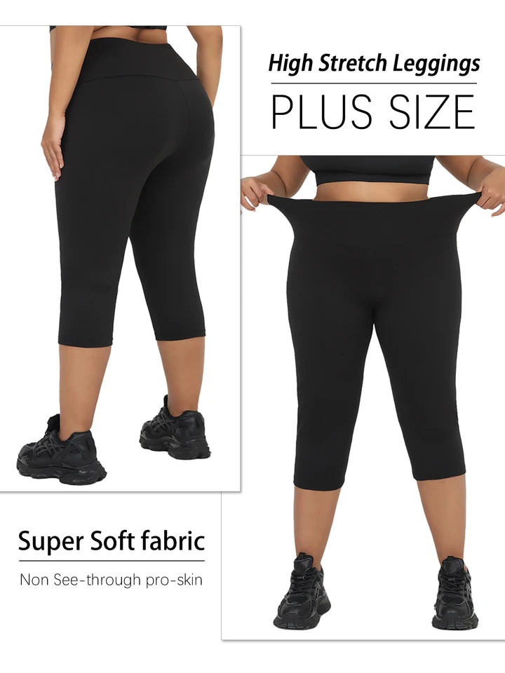 5 pack Plus Size Leggings for Women  Super soft High Waisted Tummy Control Yoga Capri Pants Workout Running Leggings
