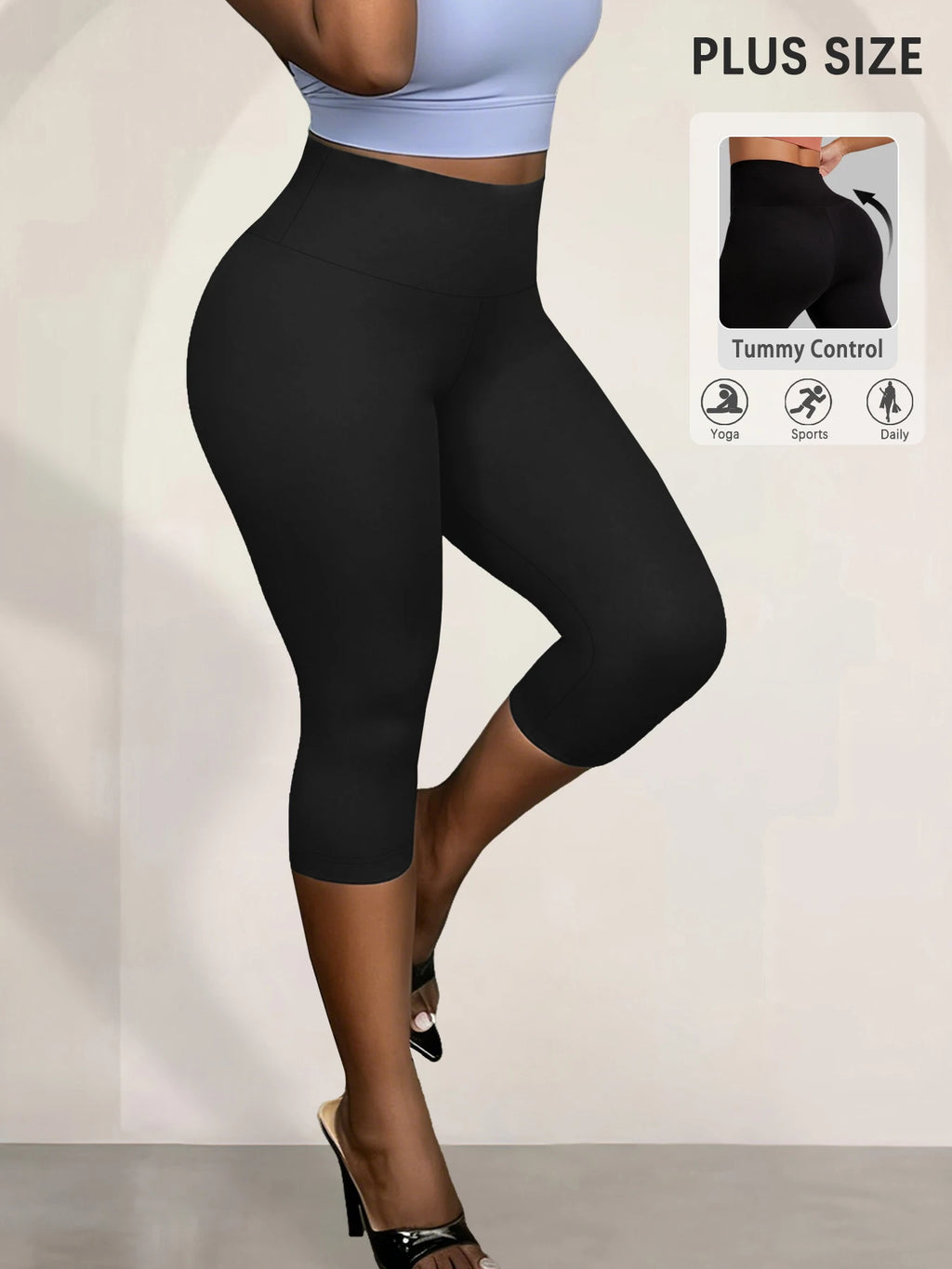 Plus Size Leggings for Women  Super soft High Waisted Tummy Control Yoga Capri Pants  No See Through Workout Running Leggings