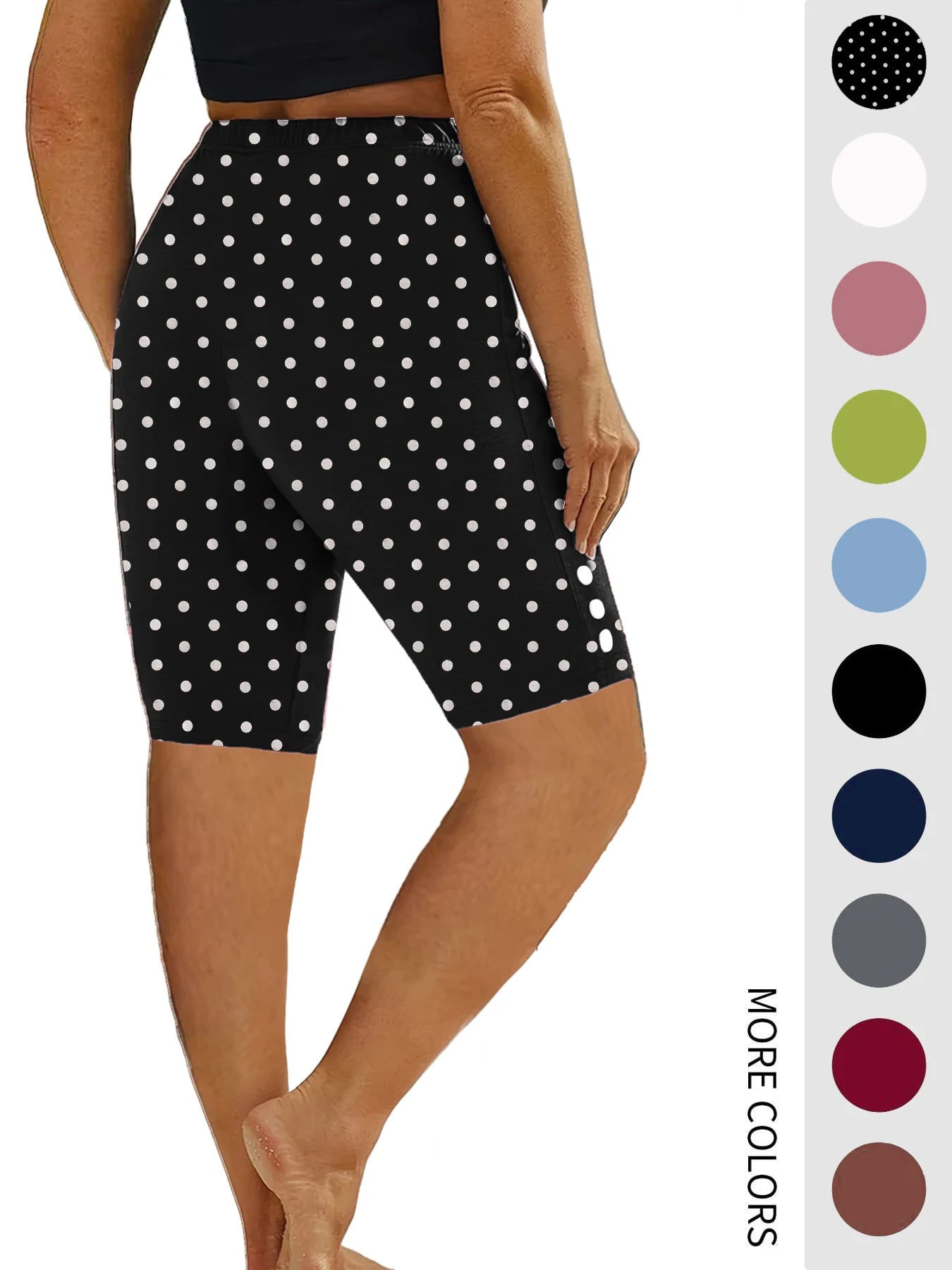 Plus-size 5-quarter pants with button embellishments and elastic waistband for fitness, capri, and running.