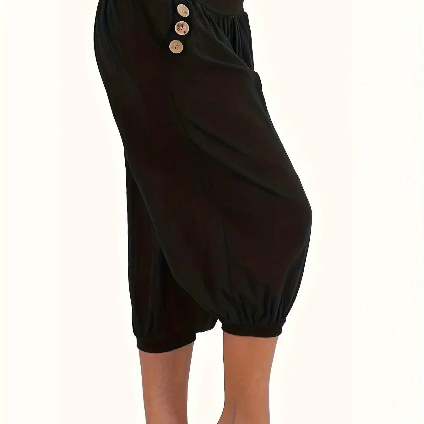 Plus Size 1XL-5XL Womens Elastic Waist Crop Sweatpants with Pocket Loose Casual Summer Capris Rolled Bottoms Cropped Pants