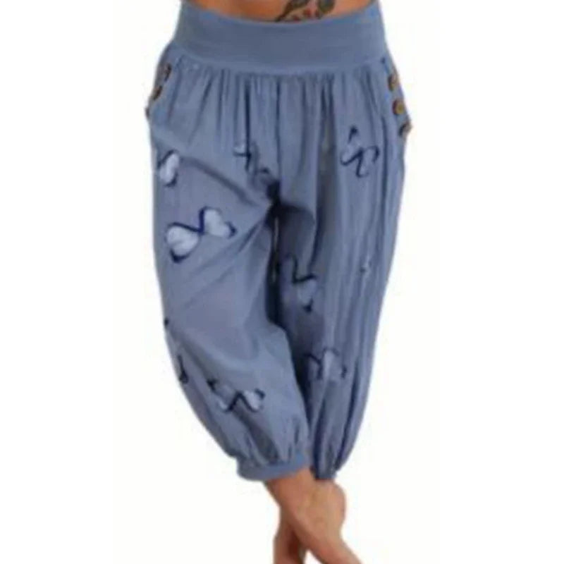 Women's Plus Size 1XL-8XL Butterfly Capri Pants Comfy Stretch Waistband Breathable Summer Style Short Sleeve T-shirt