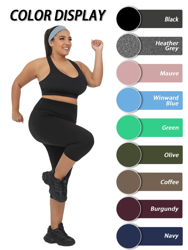 Plus Size Leggings for Women  Super soft High Waisted Tummy Control Yoga Capri Pants  No See Through Workout Running Leggings