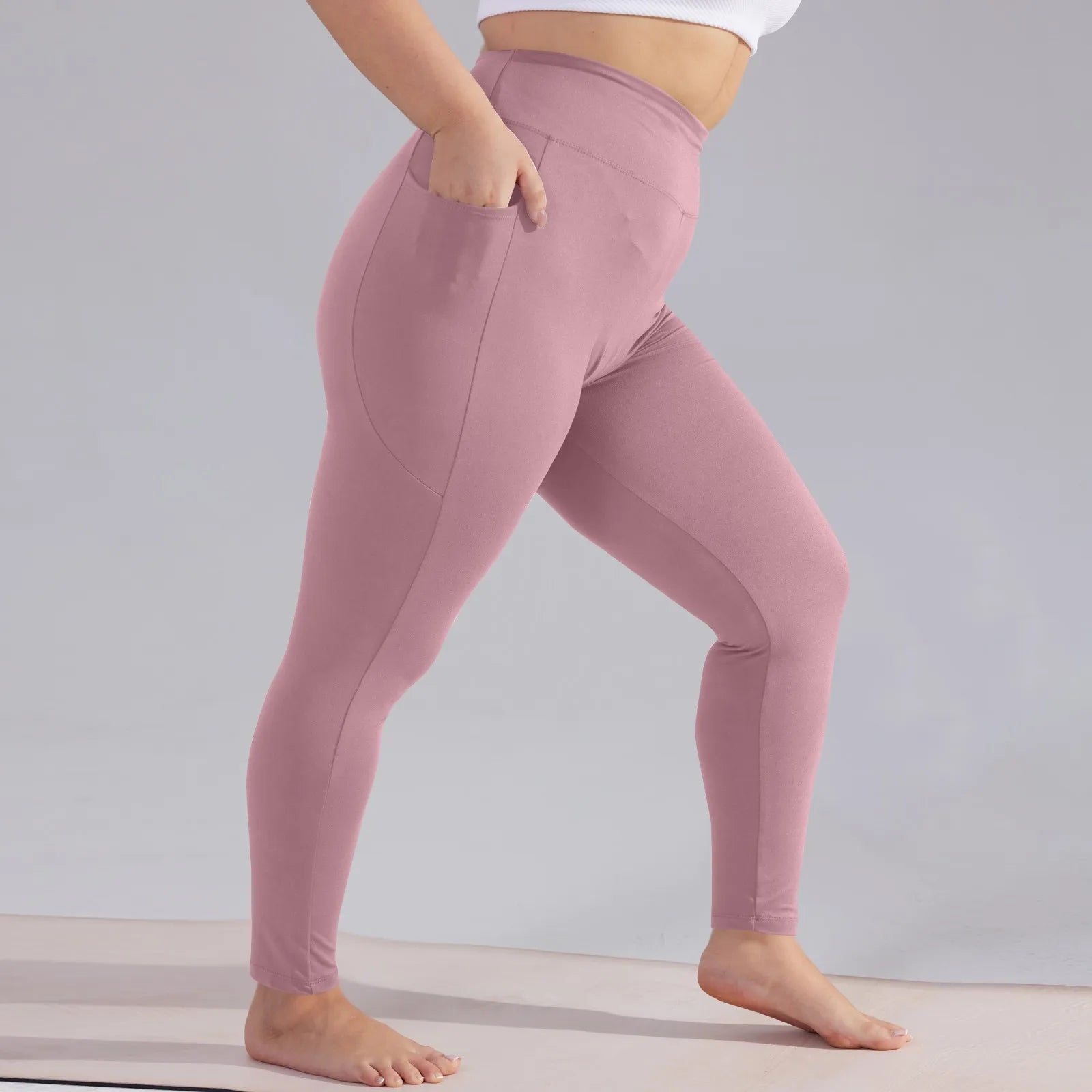 Plus size yoga pants women high waisted hip lift athletic leggings slim sports capri pants with pockets solid color sweatpants