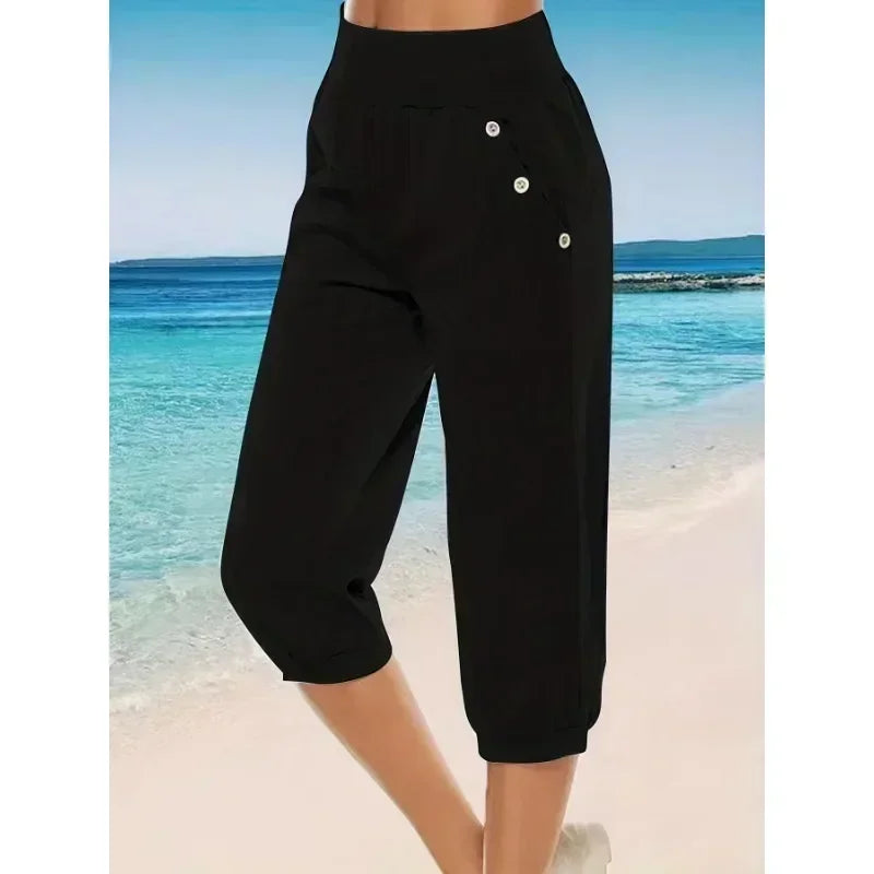 Plus Size Women's Fashion Pants Solid Color Capri Pants Haren Pants Casual Comfortable Loose High-waisted Pants Jogging Pants