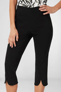 Flycurvy Plus Size Casual Black Hot Drilling Split Capris Pants