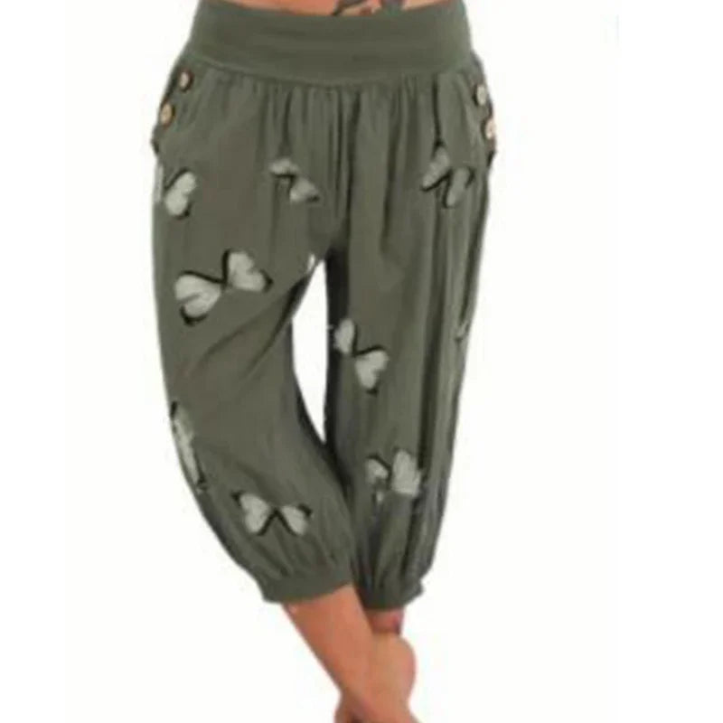 Women's Plus Size 1XL-8XL Butterfly Capri Pants Comfy Stretch Waistband Breathable Summer Style Short Sleeve T-shirt
