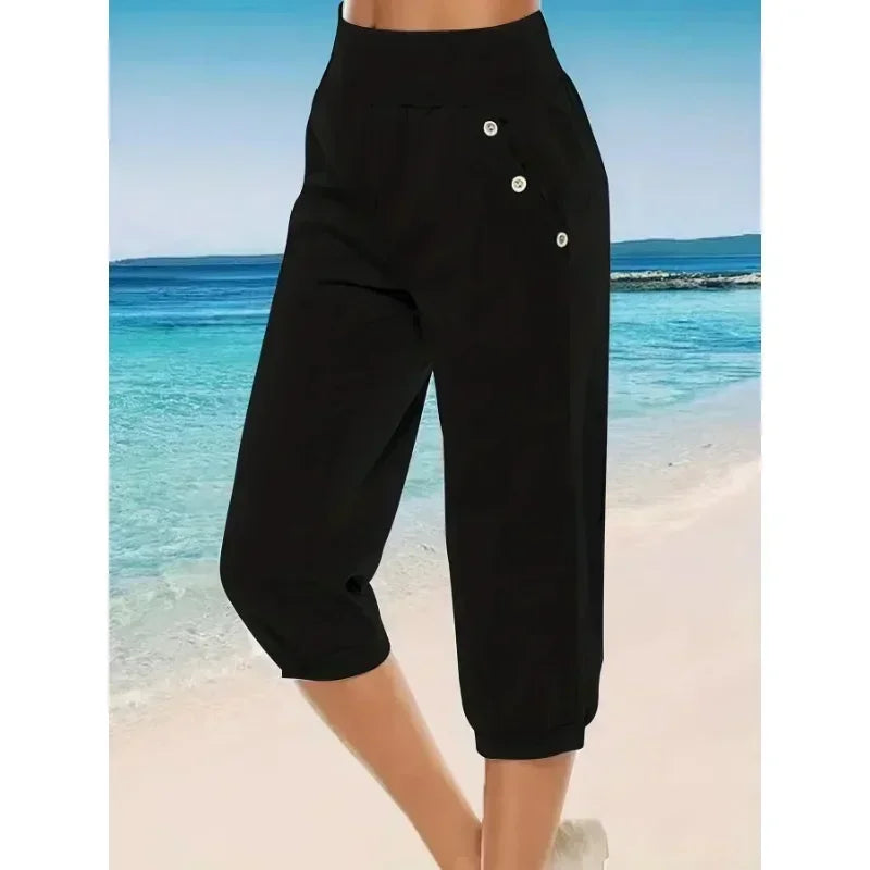 Plus Size Women's Fashion Pants Solid Color Capri Pants Haren Pants Casual Comfortable Loose High-waisted Pants Jogging Pants