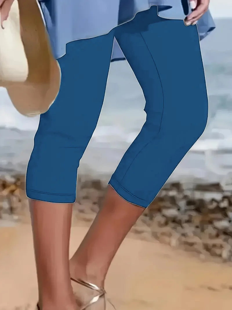 Summer New Casual Sports Yoga Capri Women's Plus Size Leggings Elastic Waist Cropped Pants Women's Casual Leggings