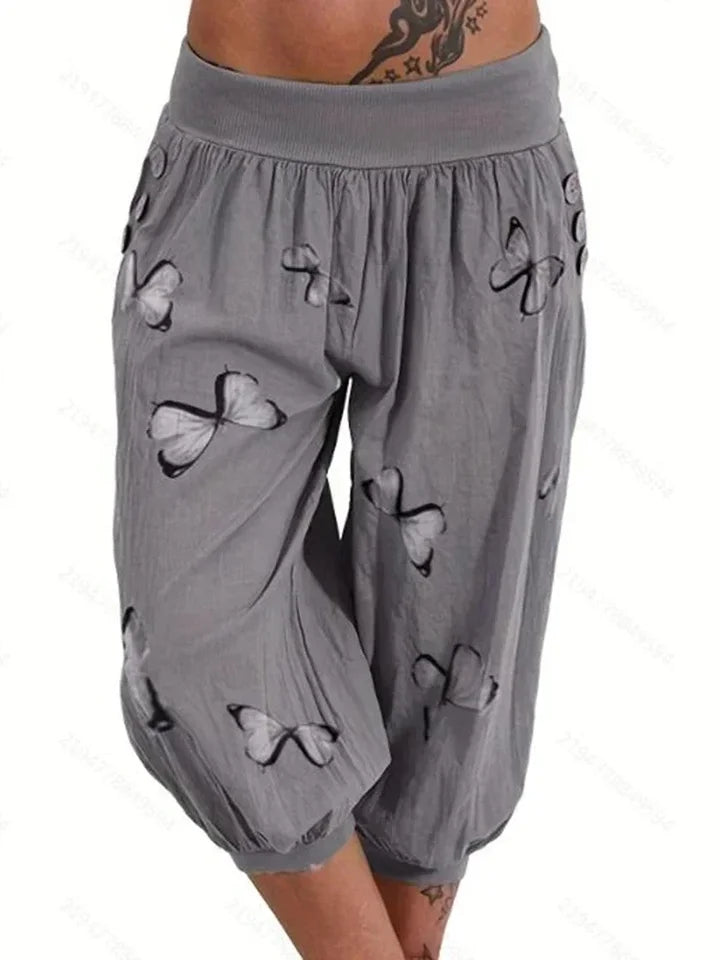Women's Plus Size 1XL-8XL Butterfly Capri Pants Comfy Stretch Waistband Breathable Summer Style Short Sleeve T-shirt