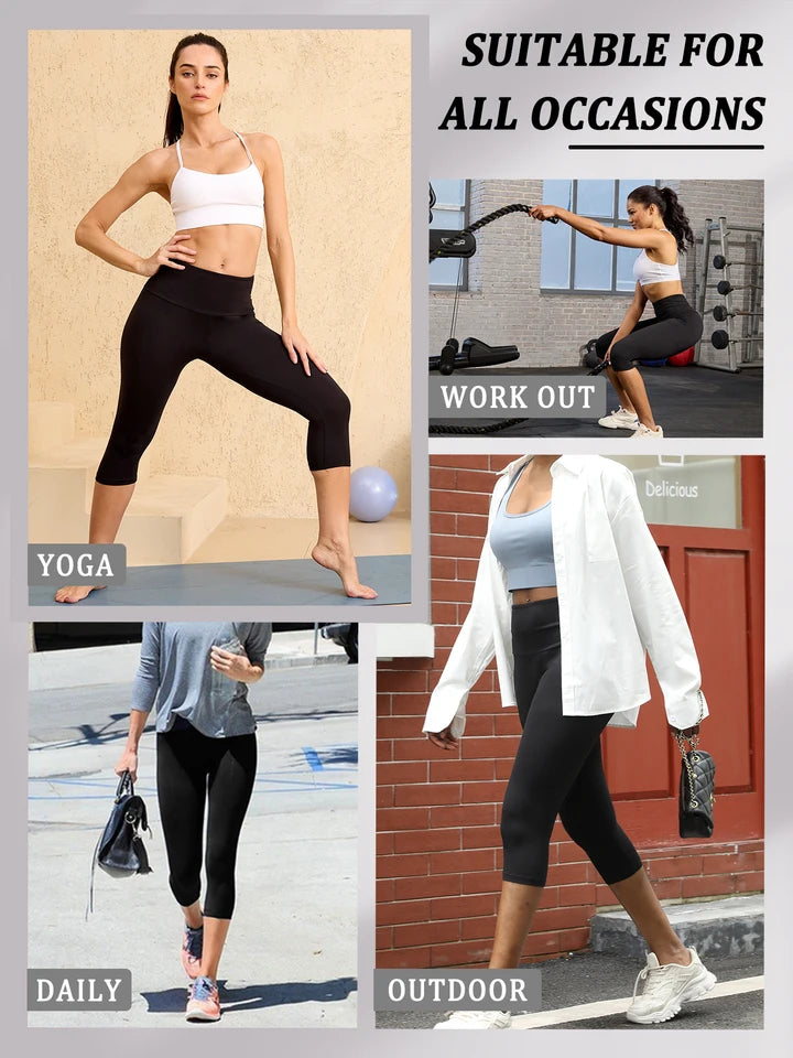 5 pack Plus Size Leggings for Women Super soft High Waisted Tummy Control Yoga Capri Pants Workout Running Leggings