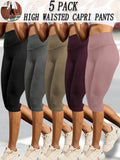 5 pack Plus Size Leggings for Women  Super soft High Waisted Tummy Control Yoga Capri Pants Workout Running Leggings