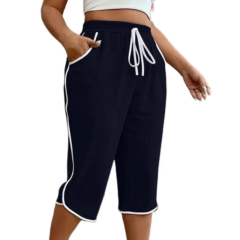 Plus Size 1XL-5XL Women Fashion Comfortable Stretchy Three Quarter Pants for Women Casual Solid Color Functional Pockets Pants